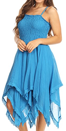 Image of Sakkas Ella Smocked Bodice Spaghetti Strap Double Layered Dress