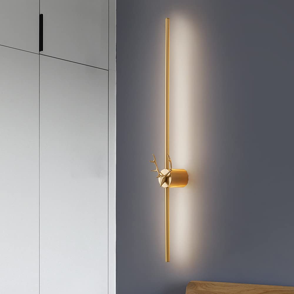 ASerZenith Led Wall Lamp, Copper Light Living Room Tv Background Northern Europe Bedroom Bedside Lamp Long Antler Light, Brass(Brass)