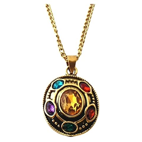 Yerdos Superhero Thano Infinity Stone Necklace, Metal Pendant Necklace with 50cm Chain for Boys, Girls, Women and Men, golden Cover