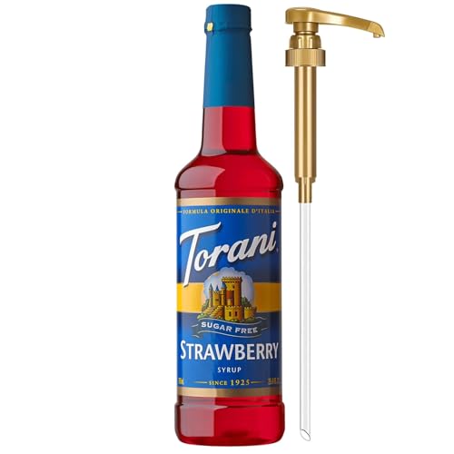 Torani Sugar Free Syrup, Strawberry, Zero-Calorie Flavoring for Drinks, Pump Included, 25.4 Oz
