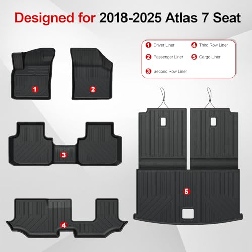Image of Floor Mats for Volkswagen Atlas 2018-2026 7 Seats Bench Seating