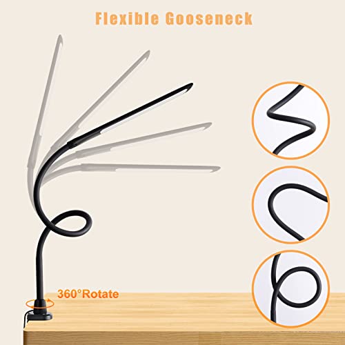 Youkoyi Led Desk Lamp With Clamp,10W Flexible Gooseneck Architect Table Lamp With Touch Control - 5 Brightness Levels & 4 Color Modes, Eye-Care Desk Light For Home/Office/Reading/Work(Black) #TOP3