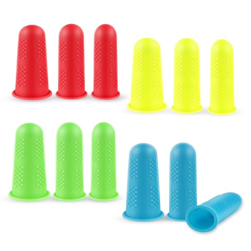 12 Pieces Finger Protectors Silicone Finger Protector for Hot Glue Gun Wax Resin Honey Adhesives Guard Tips Caps Pads Covers Fingers Thimble Protectors for Sewing Sorting Counting Task (3 Sizes)