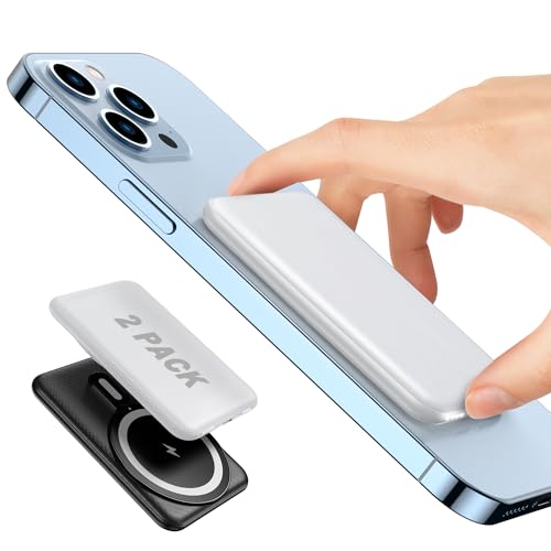 Magnetic Wireless Portable Charger,2-Pack MagSafe Battery 5000mAh with Upgrade-Strong Magnetic,Ultra-Slim Magnetic PowerBank As Invisible Wireless Charging,Compatible with Iphone 12&13&14&15 Series