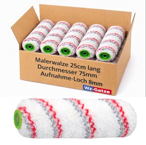 5x Profi Malerrolle 25 cm – Malerwalze/Farbrolle mit 14 mm Flor für gleichmäßigen, professionellen Farbauftrag