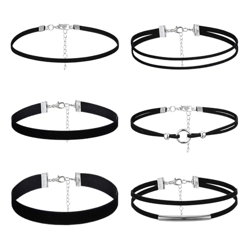 Xinjoduz 6 PCS Girls Black Choker 90s Choker Necklace Layered Adjustable Gothic Chokers Black Velvet Chokers Set for Women Party Cosplay Christmas Birthday Jewelry Gifts (6 Style)