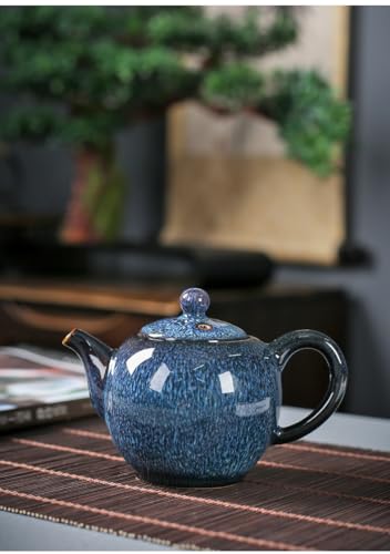 Image of Porcelain Teapot, 9oz Tea Pot Small Teapot Chinese Tradition Kiln-changed Glaze Colored Ceramic Tea kettle (blue)