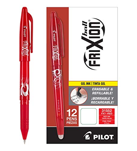 Image of Pilot Frixion Ball Erasable & Refillable Gel Ink Stick Pens, Fine Point, Red Ink, (12-Pack)