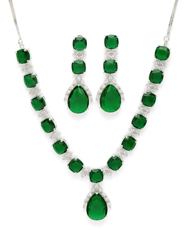 Image of Karatcart Elegant Silver Plated Blue American Diamond Necklace Set for Women