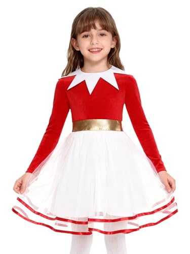 Robe elfe de Noël pour filles costume en velours vert avec chapeau de fête 5-16 ans