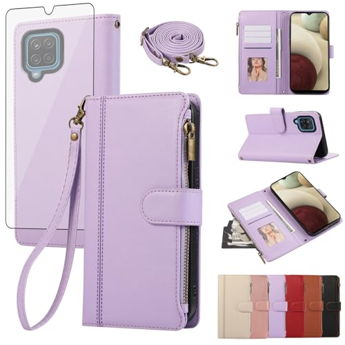 Protection Samsung Galaxy A12 complète anti-choc avec étui portefeuille violet