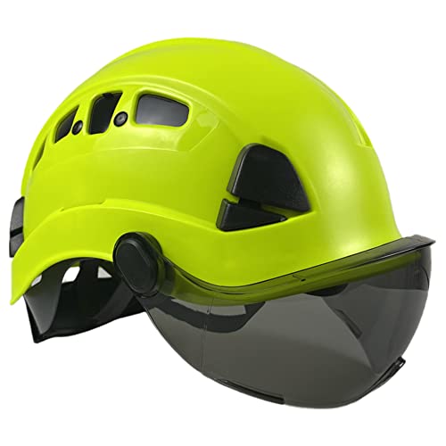 LINGOSHUN Casque de Sécurité avec Lunettes pour l'industrie Chantier Casque de Protection,Ventilé ABS Casque de Travail/Green / 1 PCS