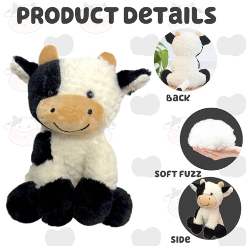 GYHWOFUL Kuscheltier Kuh 22CM, Niedliches Kuh Stofftier Spielzeug, Weiches Flauschiger Schwarz Weiß Kuh Plüschtier, Plüsch Stuffed Animals, Geschenke für Kinder Jungen Mädchen, Home deko Sitzposition