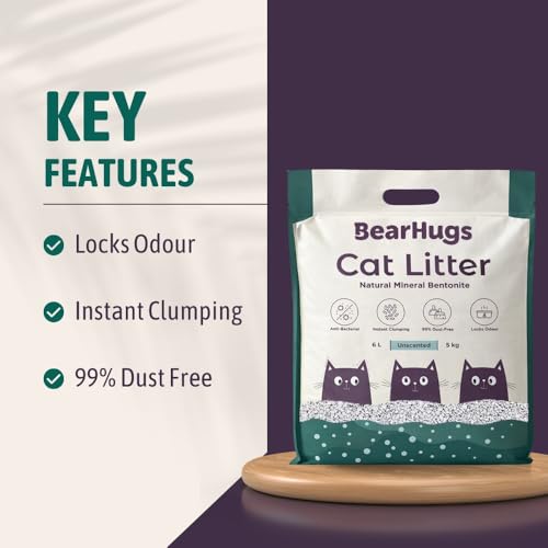Image of BearHugs Bentonite Cat Litter - Unscented Perfect for Cat (Pack of 1, 5 KG)