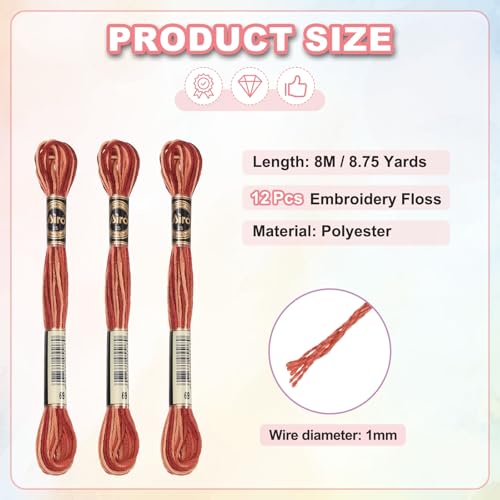 Image of PATIKIL 12 Skeins Embroidery Floss, Polyester Embroidery Threads Bracelets String for Cross-Stitch Hand Embroidery, Brown Red