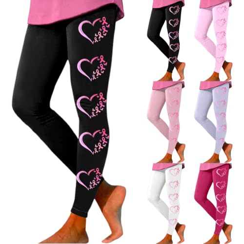Cxquxse Breast Cancer Awareness Leggings for Women Pink Ribbon Stretchy Yoga Pants Elastic High Waisted Soft Athletic Tights Black, L - image 1