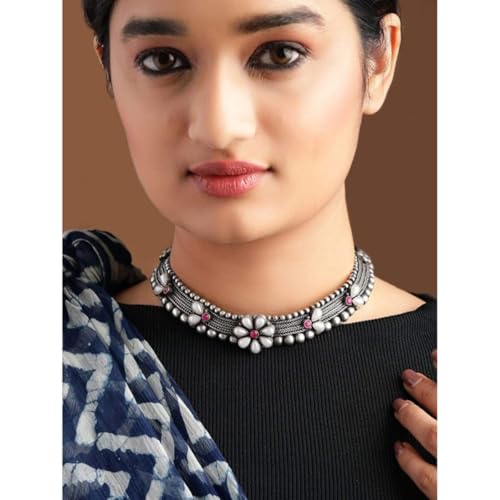 Image of Rubans Choker Necklace Oxidised Style Trendy Jewellery Gift for Women & Girls
