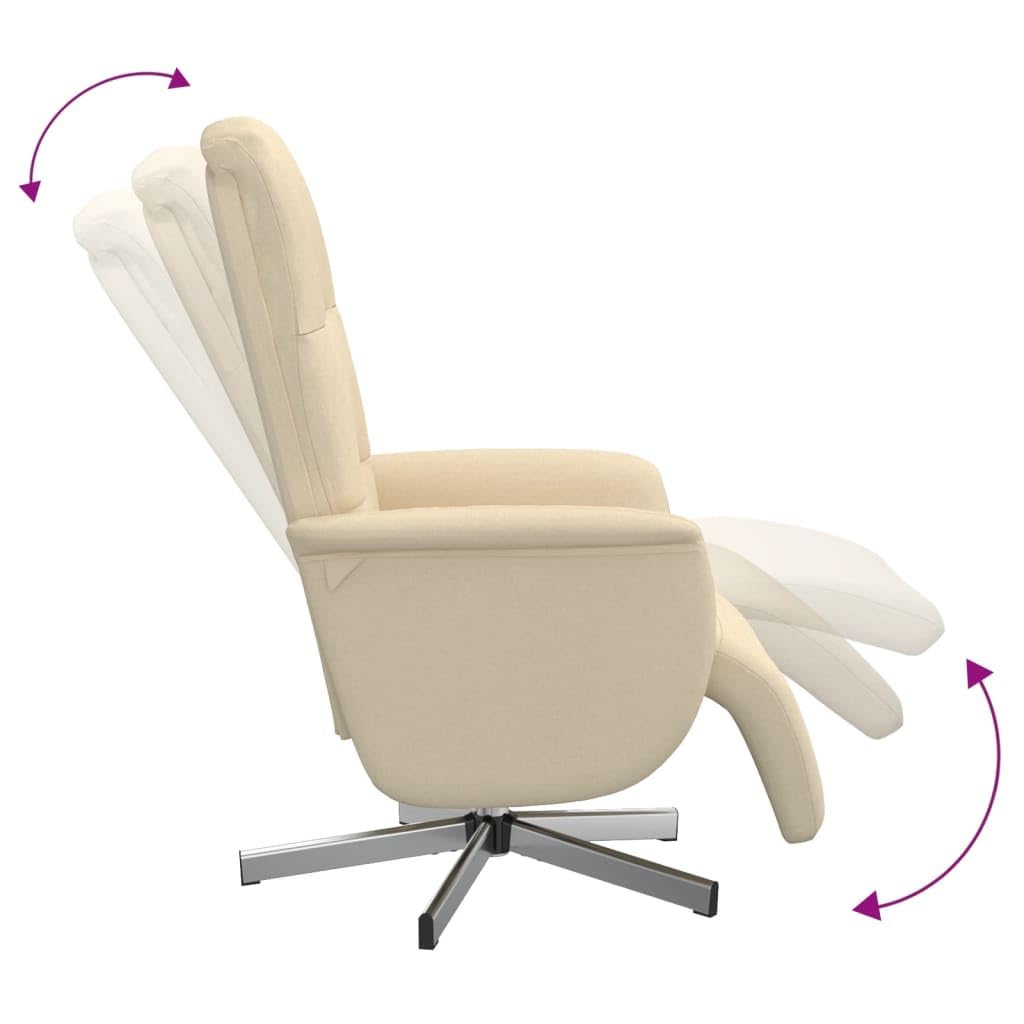 Fotel relaksacyjny z podnóżkiem, kremowy, 71 x 84 x 105 cm, obrotowy, regulowany, z tapicerowanym siedziskiem i podłokietnikami, ergonomiczny, do salonu, biura, czytania, relaksu i wellness