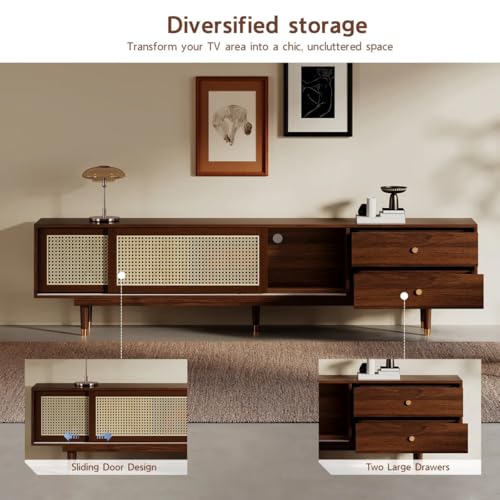 Image of MISAN Modern TV Table | Solid Sheesham Wood Sideboard TV Unit for Living Room, Bedroom, Office Furniture Stand | Wooden Free Standing Entertainment Unit Side Board Table with Storage (C-Hony)
