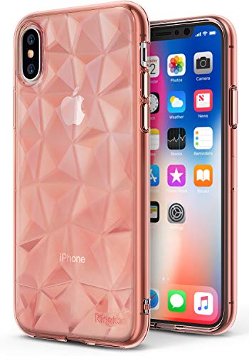 Cover iPhone X, Ringke [AIR PRISM] 3D Design Vogue Ultra Chic Piramide Bella Elegante Fantasia a Diamante Flessibile Trama Protettiva Simile a Gioiello Cover TPU Resistente - Cristallo Oro Rosa