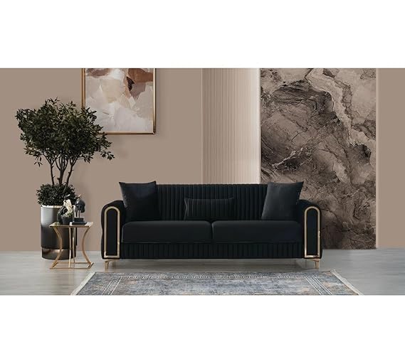 Image of A to Z Furniture Classic Chesterfield Sofa Set Luxury Chesterfield Sofa in for Home Living Room & Office (3+2=5 Seater Sofa Black)