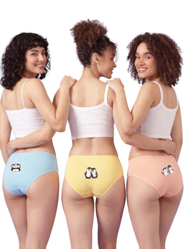 Image of Clovia Chuddy Buddies Cotton Printed Back Hipster Panties for Women Combo -Pack of 3- Multicolor