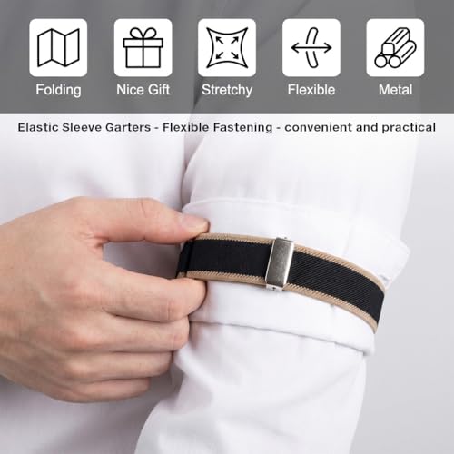 Image of GUSTAVE 1 Pairs Shirt Sleeve Garters, Stretchy Anti-Slip Armbands Sleeve Holder, Fashion Metal Bartenders Arm Garters for Men Women Fixing Long Sleeves