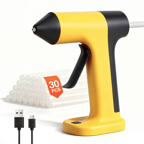 VOBOR Kabellose Heißklebepistole Akku mit 30 Klebestiften, Wiederaufladbar USB-C,30s Schnellaufheizen,Anti-Tropf-Düse, Smart Power-Off, Mini Heissklebepistole für DIY, Basteln & Reparaturen
