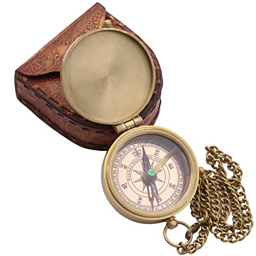 Rii Pocket Brass Compass, Nautical Navy Compass For Camping, Travelling, Hiking, Boating, Gift Compass For Father's Day, Birthday, Anniversary, Retirement, To Dad With Imprinted Leather Case #TOP3