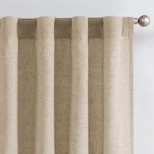 Image of jinchan Lined Linen Curtains Privacy Back Tab 38x90 Inch 2 Panels Set Taupe