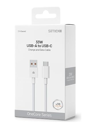 Simex Type-C Android Uyumlu 33W Turbo Şarj ve Data Kablosu CE Belgeli Xiaomi ile Uyumlu