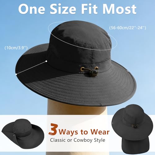Image of ZOORON Sun Hats for Men Women Fishing Hat with Neck Flap,UPF 50+ Sun Hat Waterproof Wide Brim Bucket Hats for Safari Hiking