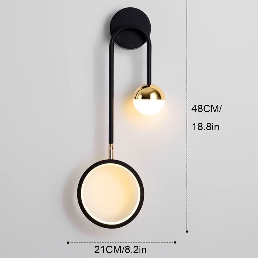 Lampa ścienna pierścieniowa 2 światła ściemnialne, czarny złoty nowoczesny balon z diodami LED, okrągłe światło nocne do sypialni, salonu, gabinetu i korytarza oświetlenie wpuszczane