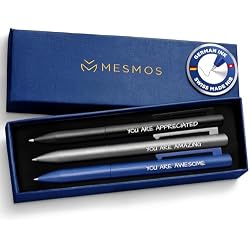 MESMOS 3pk Luxury Metal Ballpoint Pens, End of Year Teacher Gifts, Fancy Pens for Men, German Ink & Swiss Nib, 1mm Medium Tip, Thank You Gift Men, Cool Desk Accessories