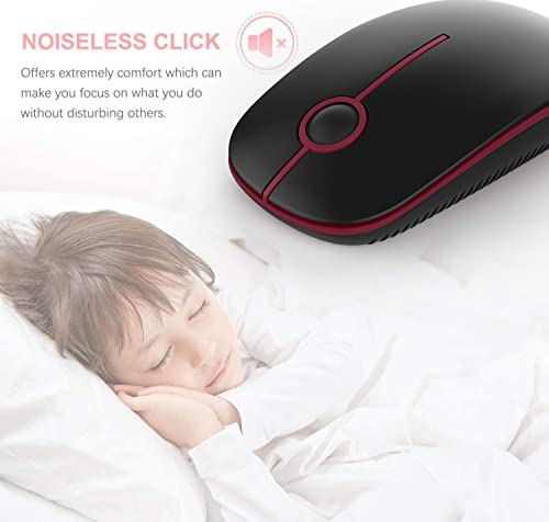 Image of VssoPlor Wireless Mouse, 2.4G Slim Portable Quiet Computer Mice with Nano Receiver for Notebook, PC, Laptop, Computer-Black and Wine Red