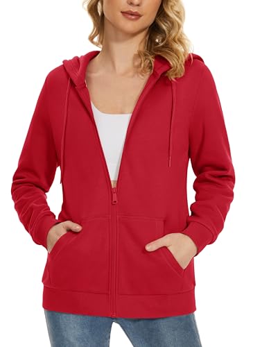 MAGCOMSEN Women's Fleece Lined Zip Up Hoodies Casual Hooded Jacket Workout Full Zip Sweatshirts Pocket Coats