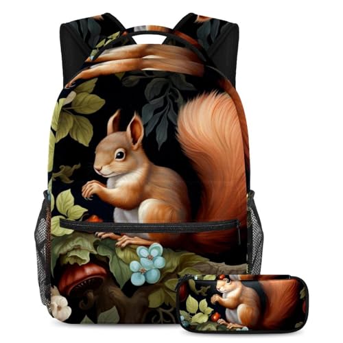 Cartable grande capacité anti-désordre avec trousse écureuil mignon pour étudiants
