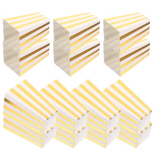 GARVALON 24 Cajas de Papel para Palomitas de Maíz Diseño de Rayas Verticales Doradas, Cubos para Noche de Cine y Suministros de Fiesta