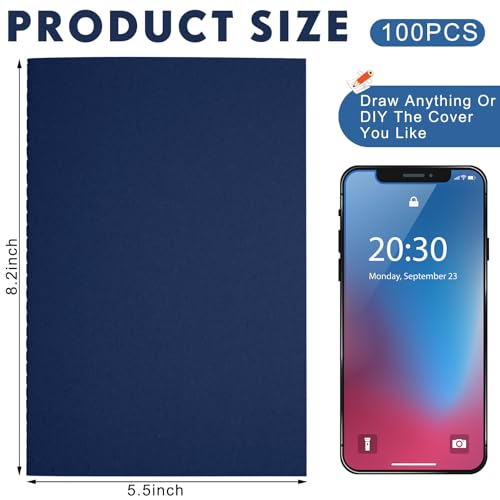 Image of 100 Pcs A5 Journals Notebooks Bulk,Navy,Blank | Kraft Softcover Small Notebooks 5.5 Inch x 8.3 Inch Notepads with 60 Page 30 Sheet for Writing Sketch Travel Office Supplies