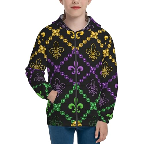 Mardi Gra Geometric Kids Pullover Hoodies Boys Zip Up Sweatshirts Girls Athletic Clothes with Pocket3