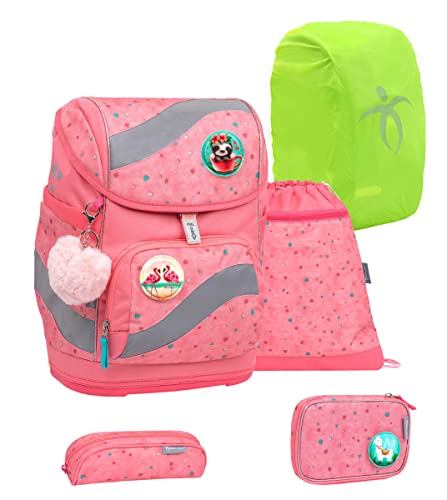 Belmil Mochila escolar ergonómica, juego de 6 piezas con parche, protección contra la lluvia, cinturón de pecho, cinturón de cadera, cierre magnético/AGR, Azulejo Cover