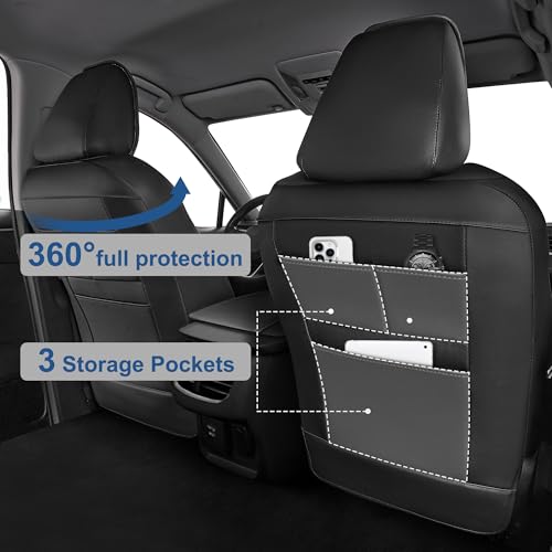 Image of Custom for Ford Fusion Seat Covers SE /Titanium /S /SEL /Sport /Platinum 2013 2014 2015 2016 2017 2018 2019 2020 Car Seat Covers Full Set Faux Leather Car Seat Cushion Protector (Black, 5 Seats)