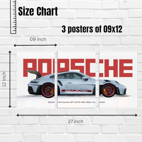 Image of Good Hope Porsche 911 Car Poster | Split Design Car Posters | 3 A4 Sized Cars Poster for Wall | Large Size | Wall Art | Split Posters for Living Room, Home & office wall decoration Wallpaper Stickers