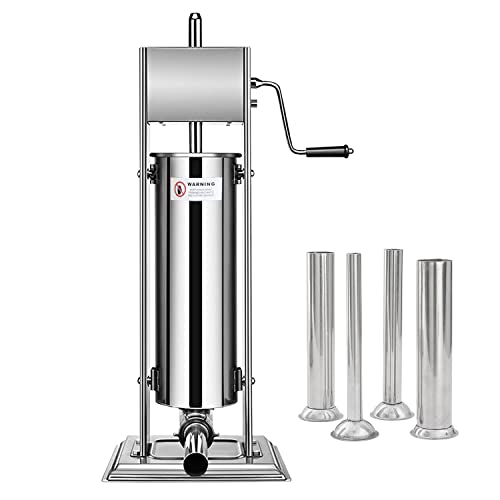 Lospitch Wurstfüllmaschine aus Edelstahl (7 L) mit Fülltrichter und 4 Füllungstrichtern, Vertikaler Wurstfüller…