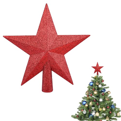 Topper de Árbol de Navidad,Estrella Punta Arbol Navidad, Christmas Tree Topper, Topper de árbol de Estrella para Decoración,20CM（Rojo）
