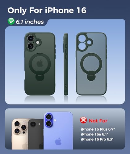 Image of FNTCASE for iPhone 16 Case: [360 Spin Magnetic Stand] [Compatible with Magsafe] [Screen Protector] Translucent Matte Military Grade Shockproof Full Camera Protective Phone Cover - Green