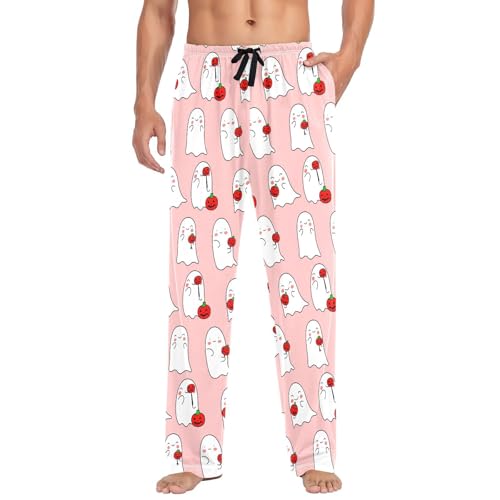 Spirits and Pumpkins Men's Cotton Pajama Pants with Pockets and Drawstring Comfortable and Stylish,S