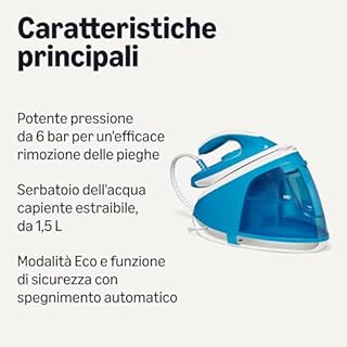 Amazon Basics Ferro da Stiro a Vapore con Caldaia e Pompa a 6 bar, Colpo di Vapore 240g/min, Vapore Continuo 120g/min, Serbatoio da 1,5 L, 2400 W, Colore Bianco/Blu