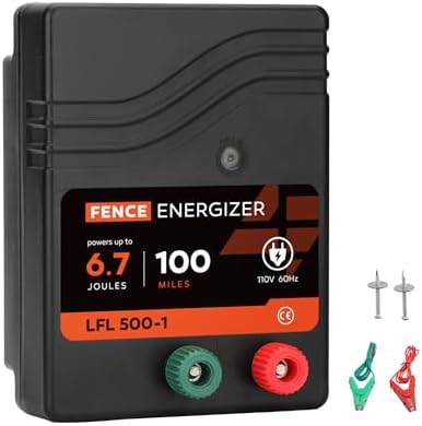 Fence Charger Showdown: Which One Truly Powers Your Pasture? 4 Electric Fence Charger AC Powered 100 Miles 300 Acres, 110 Volt 6.7 Joule Plug-In Electric Fence Energizer, Output Voltage Max 10.2 kV for Livestock, Preventing Predators from Intruding