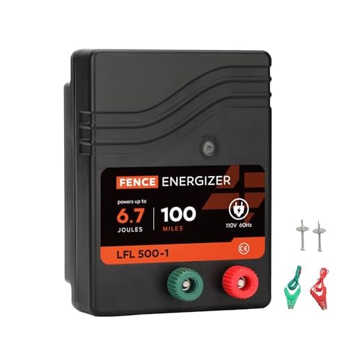 Electric Fence Charger AC Powered 100 Miles 300 Acres, 110 Volt 6.7 Joule Plug-In Electric Fence Energizer, Output Voltage Max 10.2 kV for Livestock, Preventing Predators from Intruding